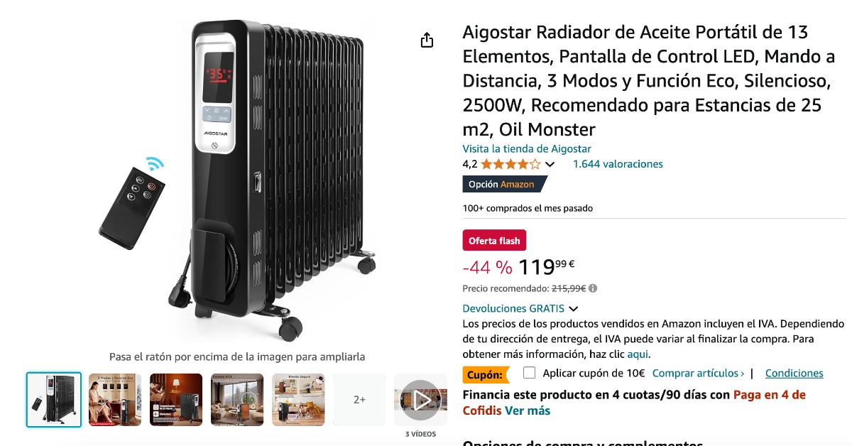 ¡Aigostar 13 Elemento Portátil Radiador de Aceite para limitada 96€ descuento ! ¡Aigostar 13 Elemento Portátil Radiador de Aceite para limitada 96€ descuento !