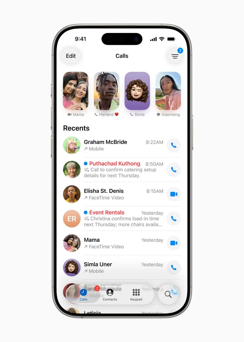 Diseño unificado de la aplicación del teléfono en iOS 26 Diseño unificado de la aplicación del teléfono en iOS 26