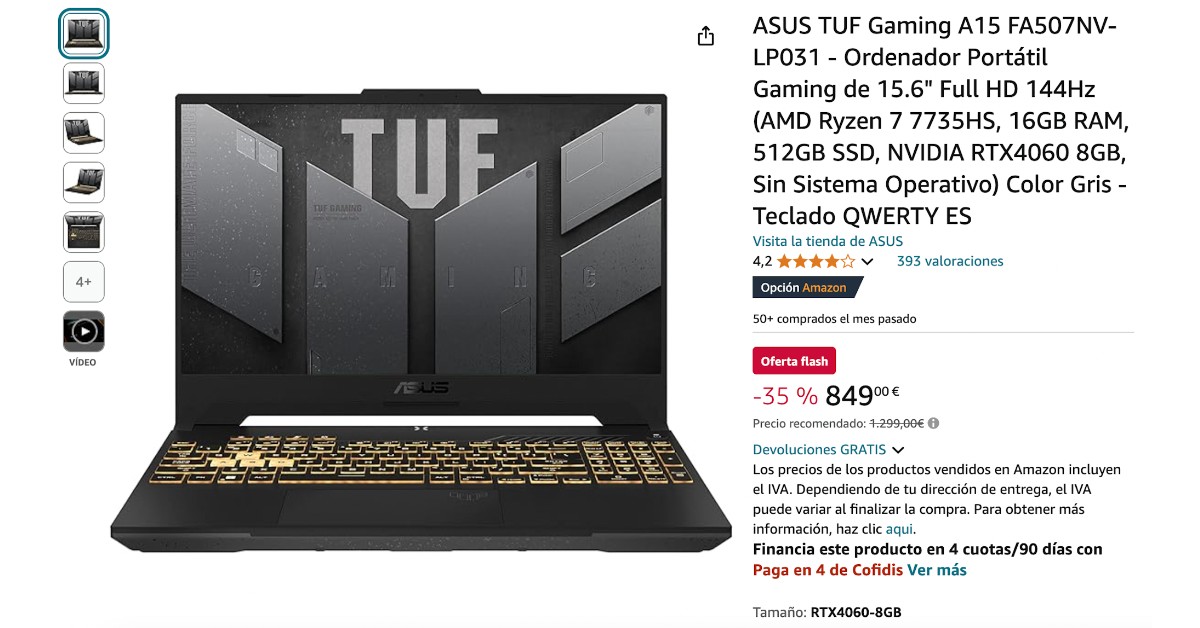 ASUS TUF Gaming A15 FA507NV-LP031 Ordenador Portátil Gaming con un descuento de 450€! ASUS TUF Gaming A15 FA507NV-LP031 Ordenador Portátil Gaming con un descuento de 450€!