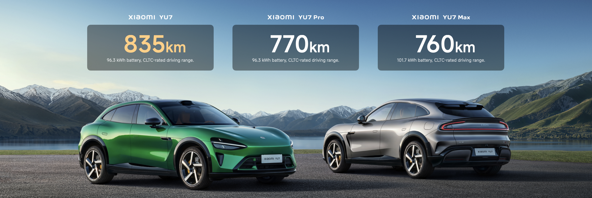 Figuras de reserva de energía de las tres versiones del Xiaomi YU7