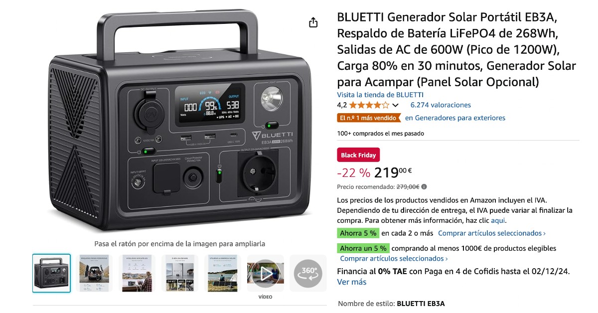 Generador Solar Portátil BLUETTI EB3A por 60€ de descuento - ¡Rebajas Black Friday! Generador Solar Portátil BLUETTI EB3A por 60€ de descuento - ¡Rebajas Black Friday!