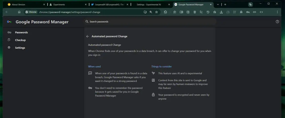 Captura de pantalla de la nueva función de restablecimiento de contraseña en Google Chrome Captura de pantalla de la nueva función de restablecimiento de contraseña en Google Chrome