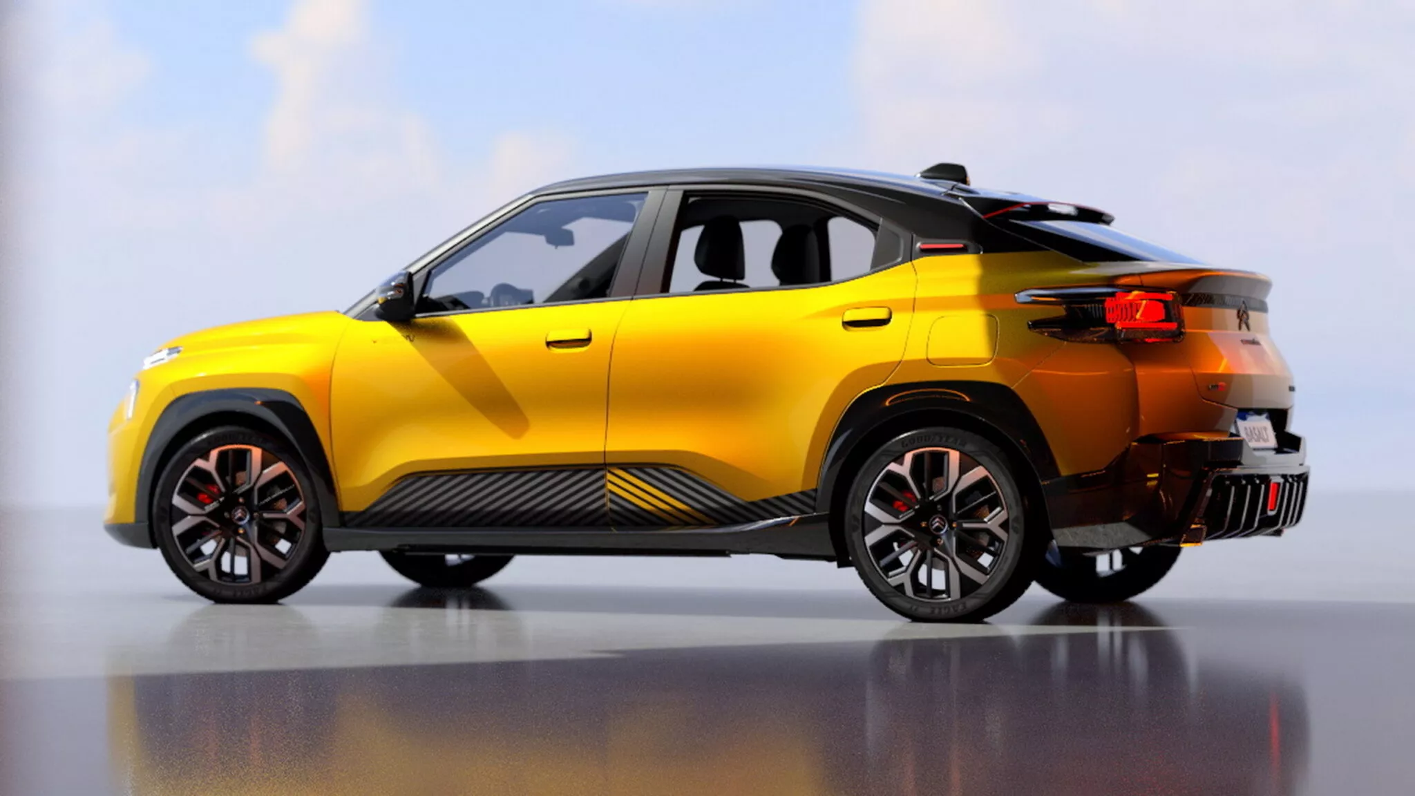 Vista frontal del Citroën Basalt Vision con faros LED en forma de V