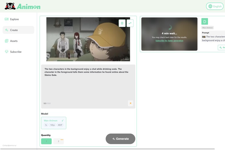 Animación del personaje de Steins;Gate utilizando Animon.ai