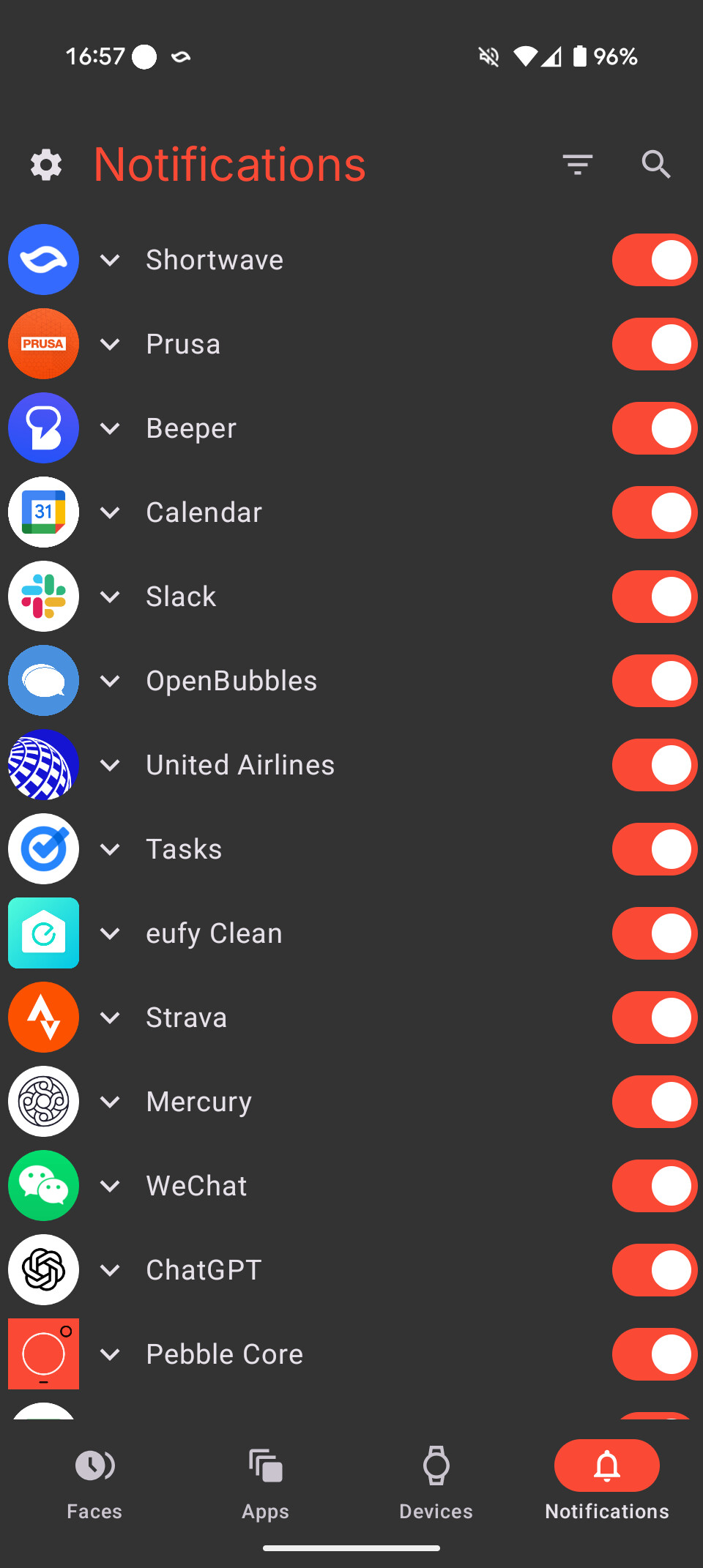 Notificaciones de la app Pebble
