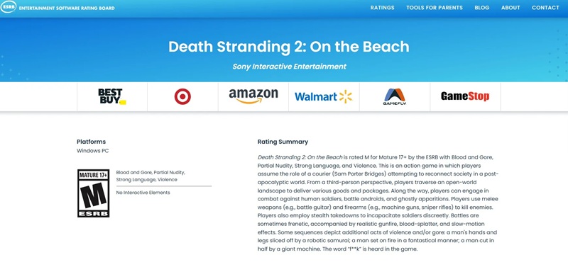 Calificación de edad de Death Stranding 2 en ESRB