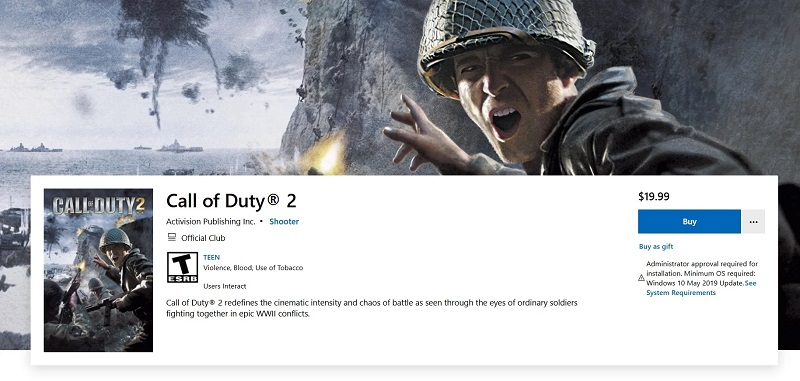Captura de pantalla de la página de Call of Duty 2 en Microsoft Store Captura de pantalla de la página de Call of Duty 2 en Microsoft Store