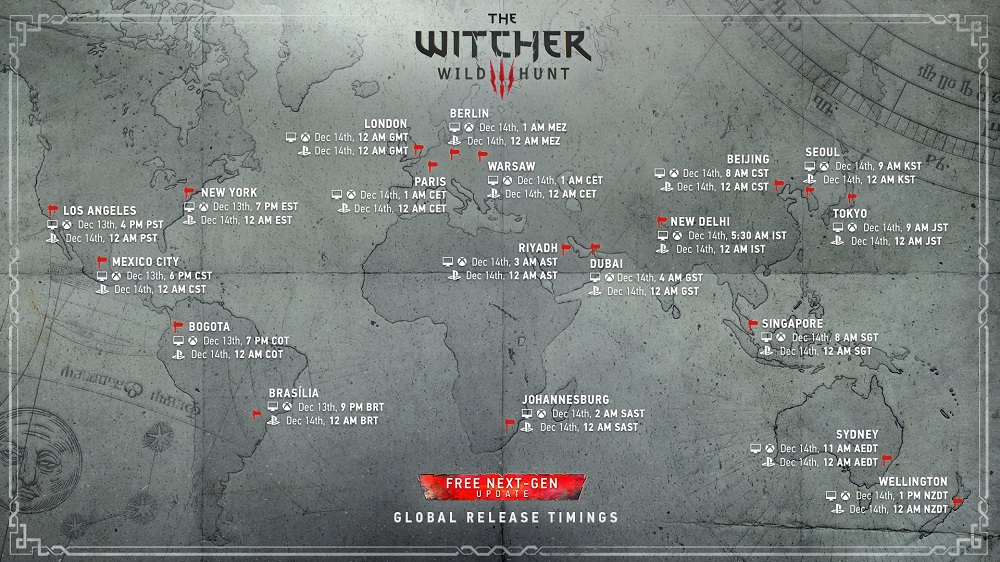 Con cuidado para los jugadores: CD Projekt Red publica el mapa de lanzamiento de la versión actualizada de The Witcher 3: Wild Hunt en todos los rincones del mundo-2 Con cuidado para los jugadores: CD Projekt Red publica el mapa de lanzamiento de la versión actualizada de The Witcher 3: Wild Hunt en todos los rincones del mundo-2