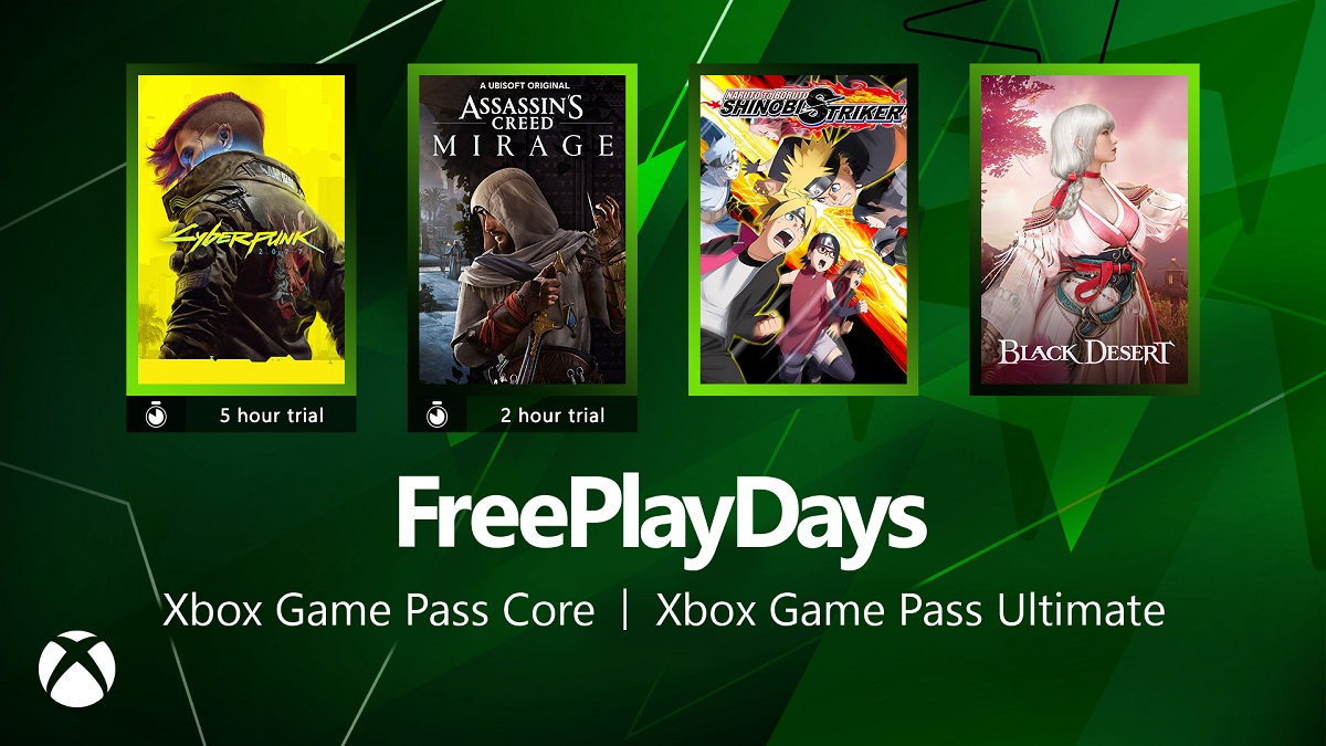 Días de juego gratis con una gran oferta: los suscriptores de todas las versiones de Xbox Game Pass podrán probar Cyberpunk 2077 y Assassin's Creed Mirage. Días de juego gratis con una gran oferta: los suscriptores de todas las versiones de Xbox Game Pass podrán probar Cyberpunk 2077 y Assassin's Creed Mirage.