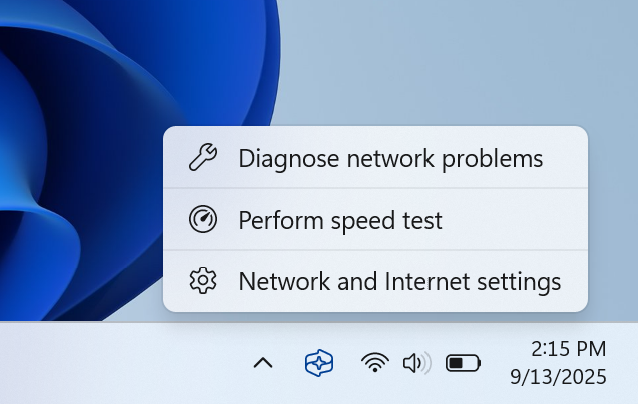 Menú de opciones de Wi-Fi de Windows 11