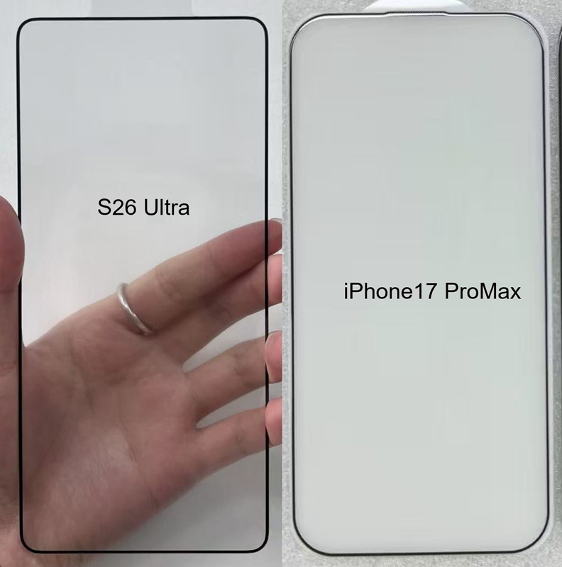 Foto de los cristales protectores del S26 Ultra y iPhone 17 Pro Max