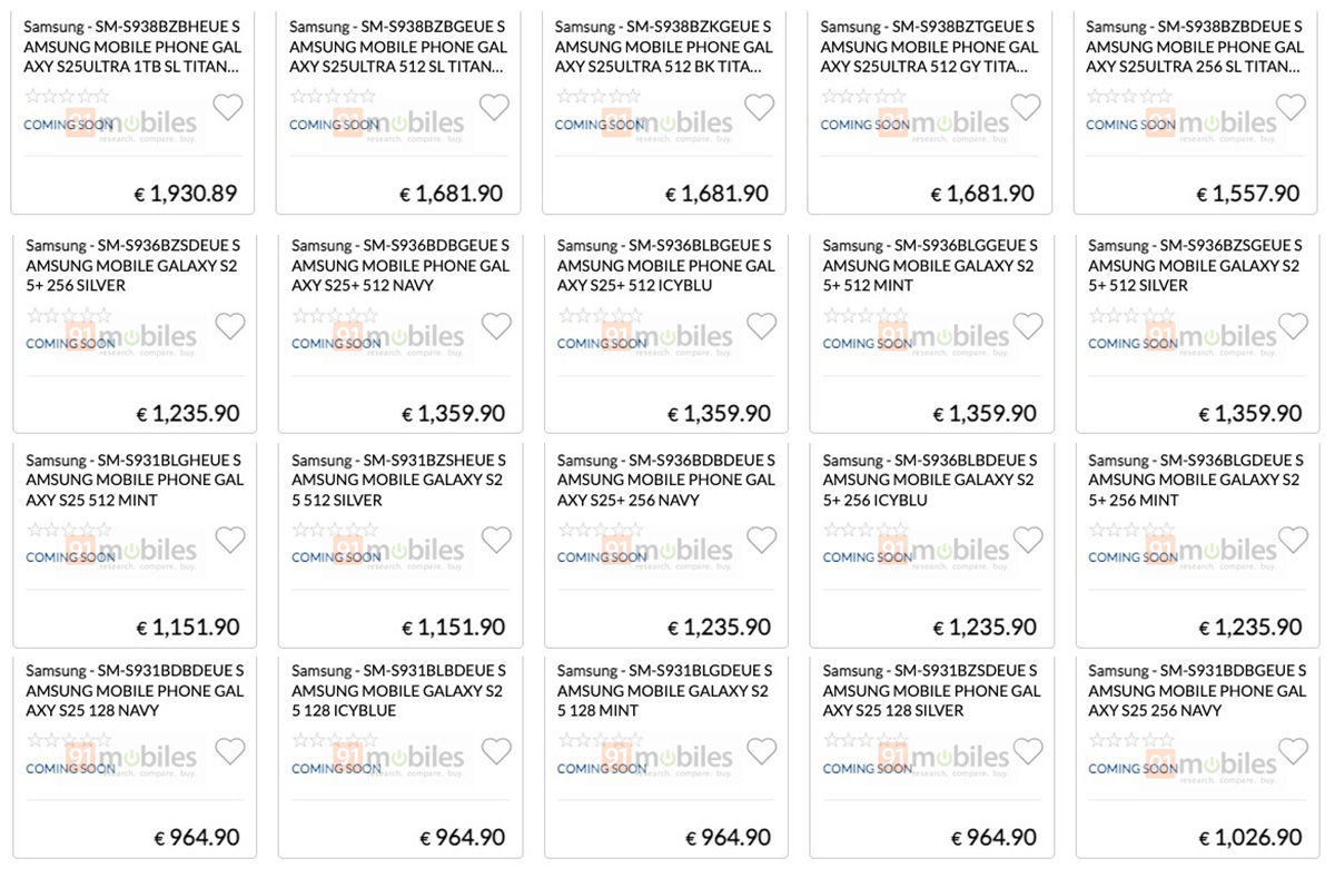 Comparación de precios de Samsung Galaxy S25 de diferentes modificaciones