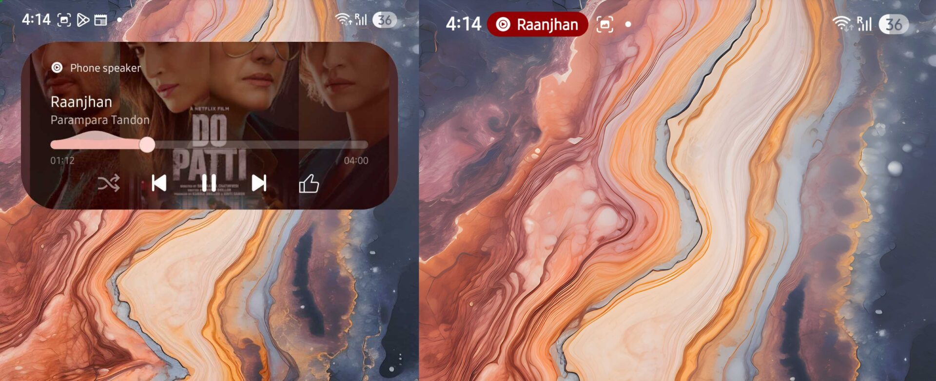Demostración del nuevo widget multimedia en forma expandida y colapsada