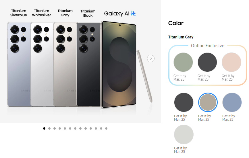 Opciones de color del Galaxy S25 Ultra Opciones de color del Galaxy S25 Ultra