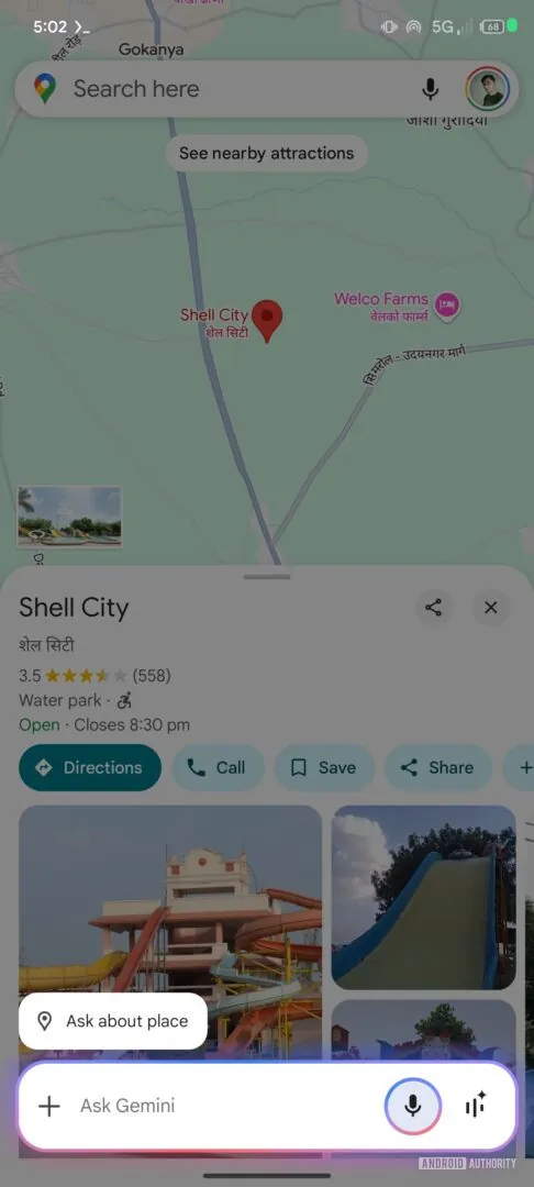 Chip para Gemini Interfaz de Google Maps