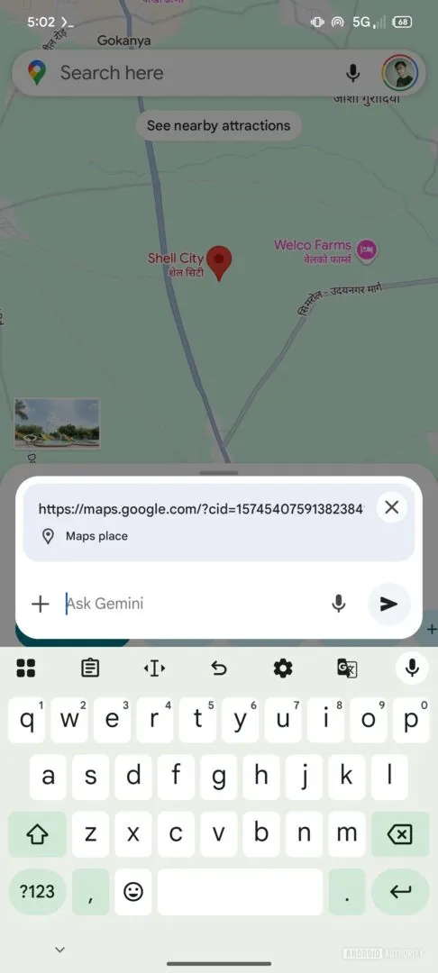 Chip para Gemini Interfaz de Google Maps