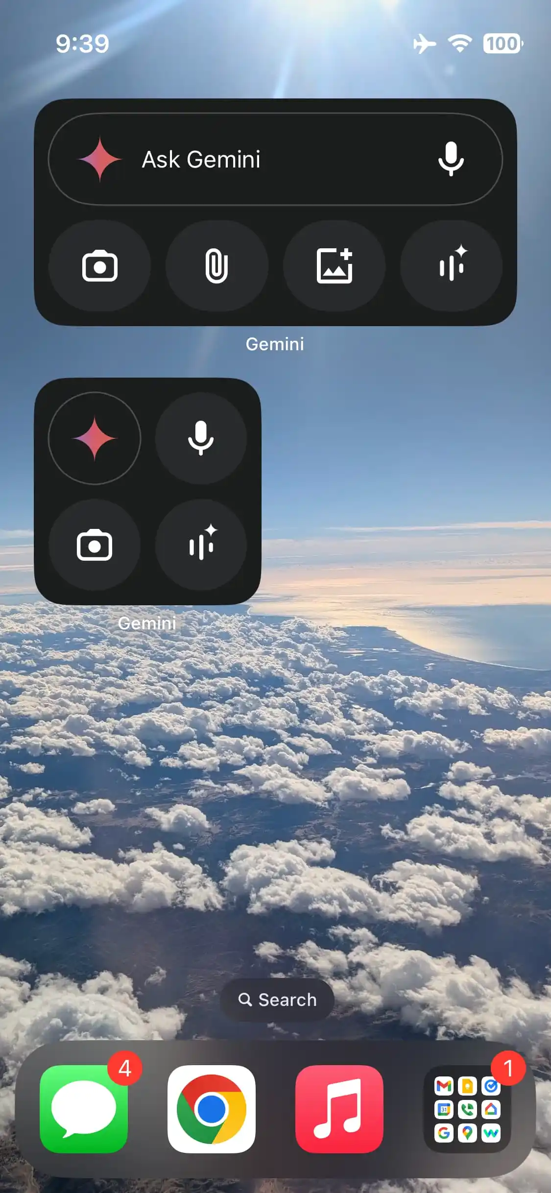 Widget de Gemini para la pantalla de inicio del iPhone 1 Widget de Gemini para la pantalla de inicio del iPhone 1