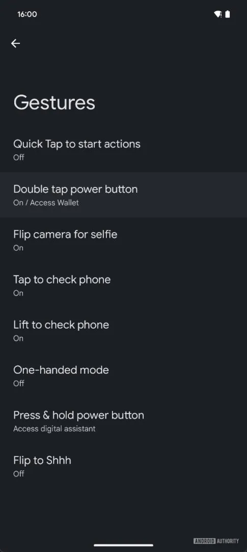 Configuración de gestos en Android 16