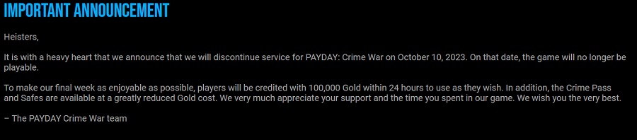 Se acabaron los robos: en unos días el juego para móviles Payday: Crime War dejará de existir. Los desarrolladores anunciaron la inesperada decisión-2 Se acabaron los robos: en unos días el juego para móviles Payday: Crime War dejará de existir. Los desarrolladores anunciaron la inesperada decisión-2