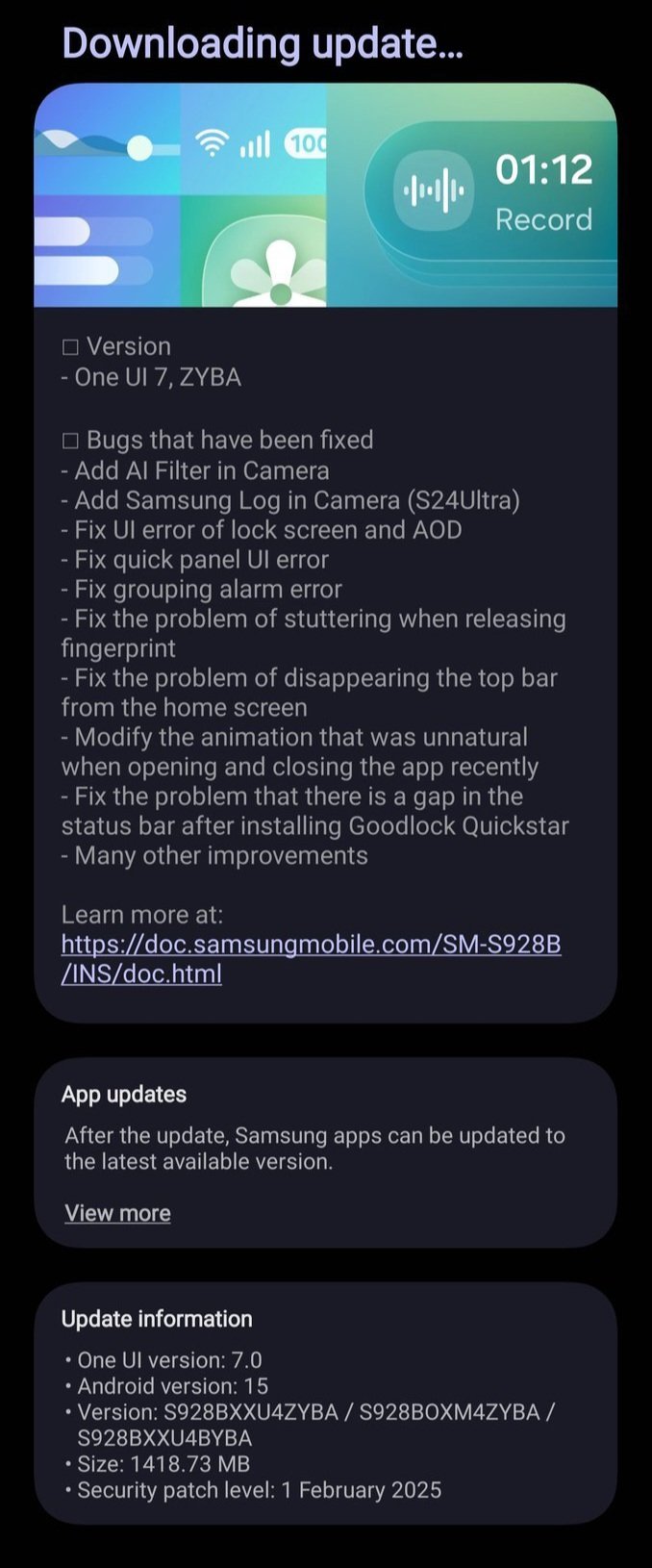 Imagen de la actualización beta de One UI 7.0 para el Galaxy S24 Imagen de la actualización beta de One UI 7.0 para el Galaxy S24