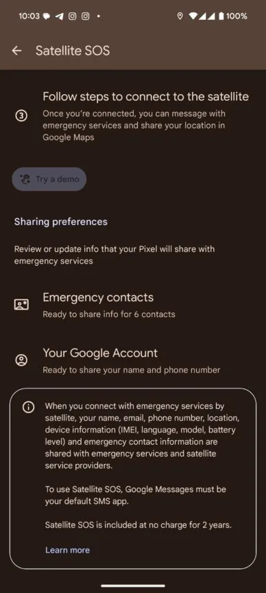 Función SOS del satélite Google Pixel