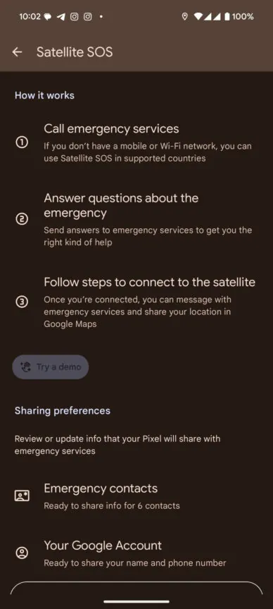 Función SOS del satélite Google Pixel