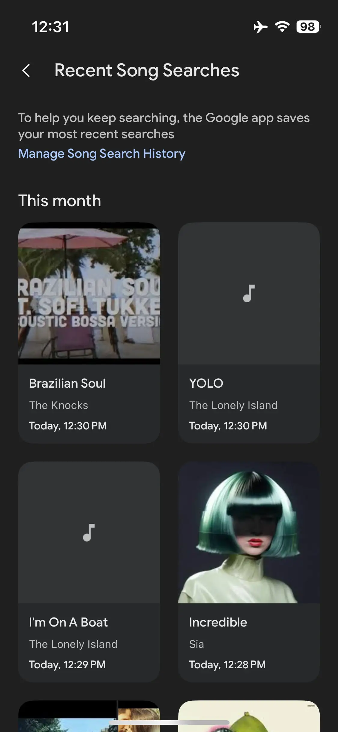 Últimas búsquedas de canciones
