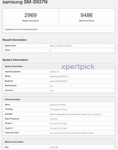 Galaxy S25 Edge en Geekbench. Ilustración: xpertpick