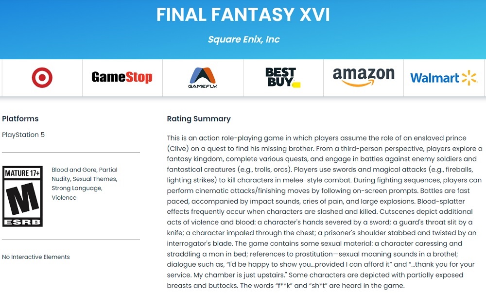 Desnudos, violencia y lenguaje soez: El juego de rol japonés Final Fantasy XVI ha sido clasificado M (17+) por la ESRB.-2 Desnudos, violencia y lenguaje soez: El juego de rol japonés Final Fantasy XVI ha sido clasificado M (17+) por la ESRB.-2