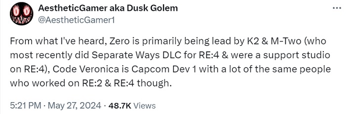 El redactor jefe de VGC ha confirmado la información sobre el desarrollo de los remakes de Resident Evil Zero y Code Veronica. Se supo y que se dedica a la actualización de las películas de terror de culto-2