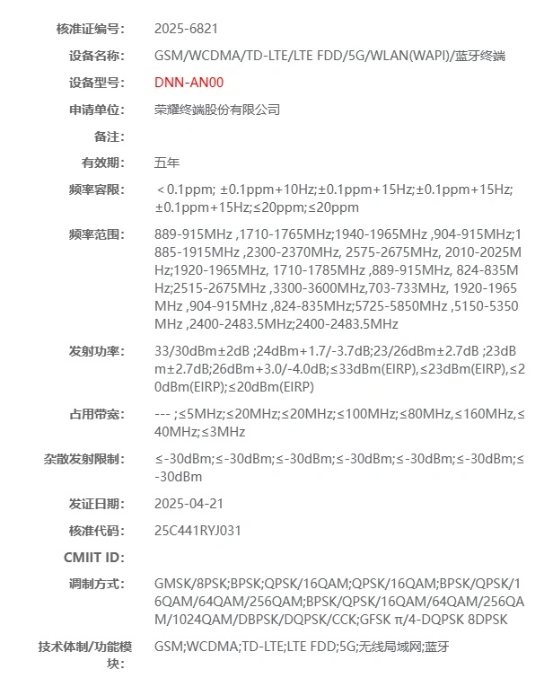 Certificación de la serie Honor 400 en China