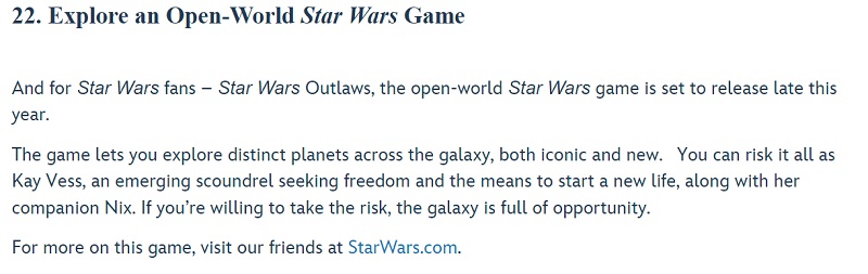 Disney: El juego de acción Star Wars Outlaws de Ubisoft saldrá a finales de 2024-2