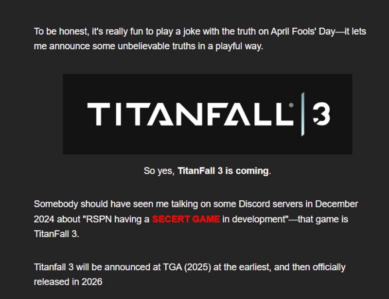 Noticias internas de Titanfall 3 Noticias internas de Titanfall 3