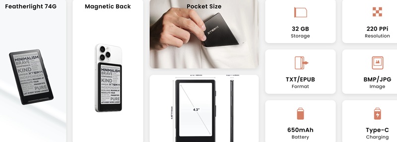 Vista trasera del libro electrónico Xteink X4