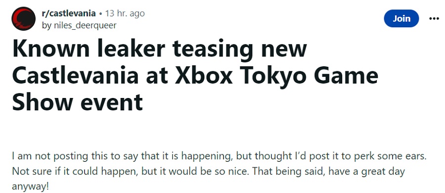 Un informante ha insinuado que habrá algún anuncio interesante e inesperado relacionado con la franquicia Castlevania en un futuro próximo. Tal vez en el Tokyo Game Show 2023?-2