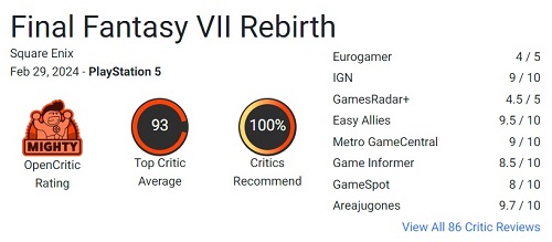 La crítica se muestra entusiasmada con Final Fantasy VII Rebirth y le otorga las máximas calificaciones-3