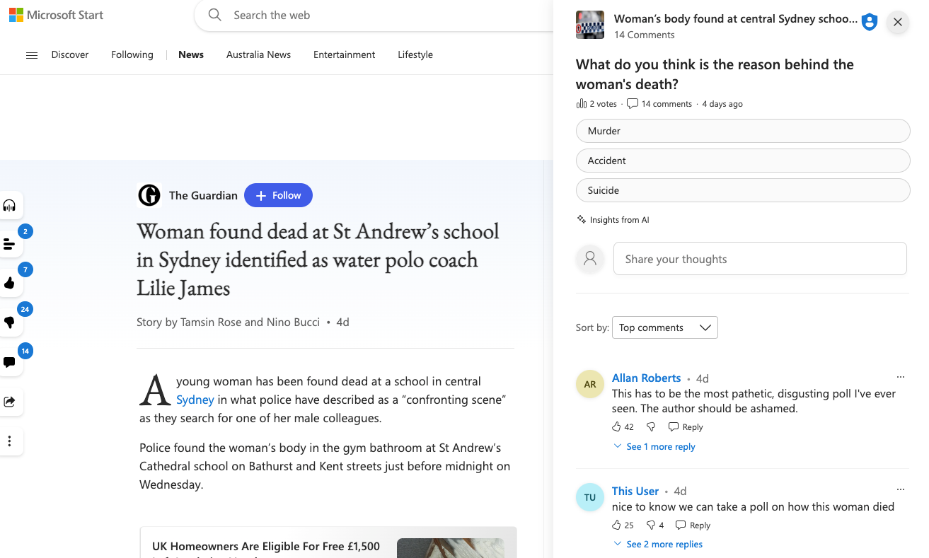 Microsoft acusada de socavar la reputación de Guardian por una encuesta generada por IA Microsoft acusada de socavar la reputación de Guardian por una encuesta generada por IA