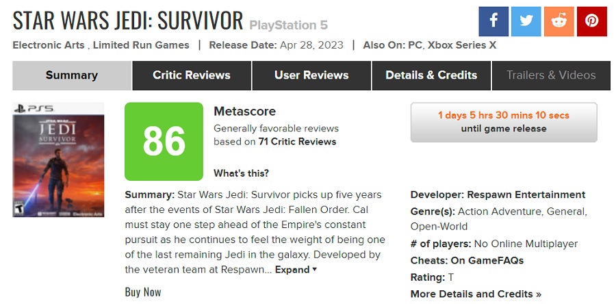 Una digna secuela de un gran juego: la crítica ha quedado satisfecha con Star Wars Jedi: Survivor. Las reseñas en los agregadores son alentadoras-2