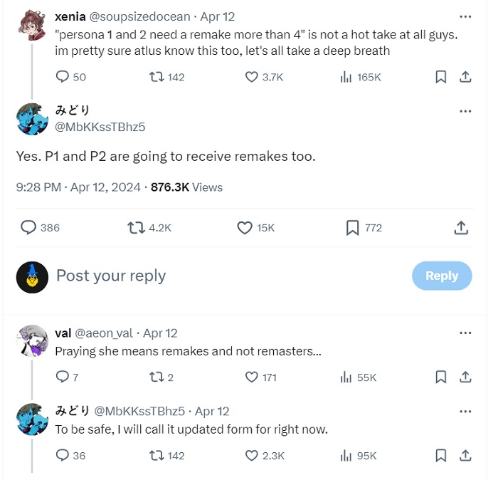Insider: Atlus Studios está desarrollando remakes de las dos primeras partes de Persona-2