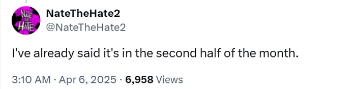 Una captura de pantalla del post de Nate the Hate en X Una captura de pantalla del post de Nate the Hate en X