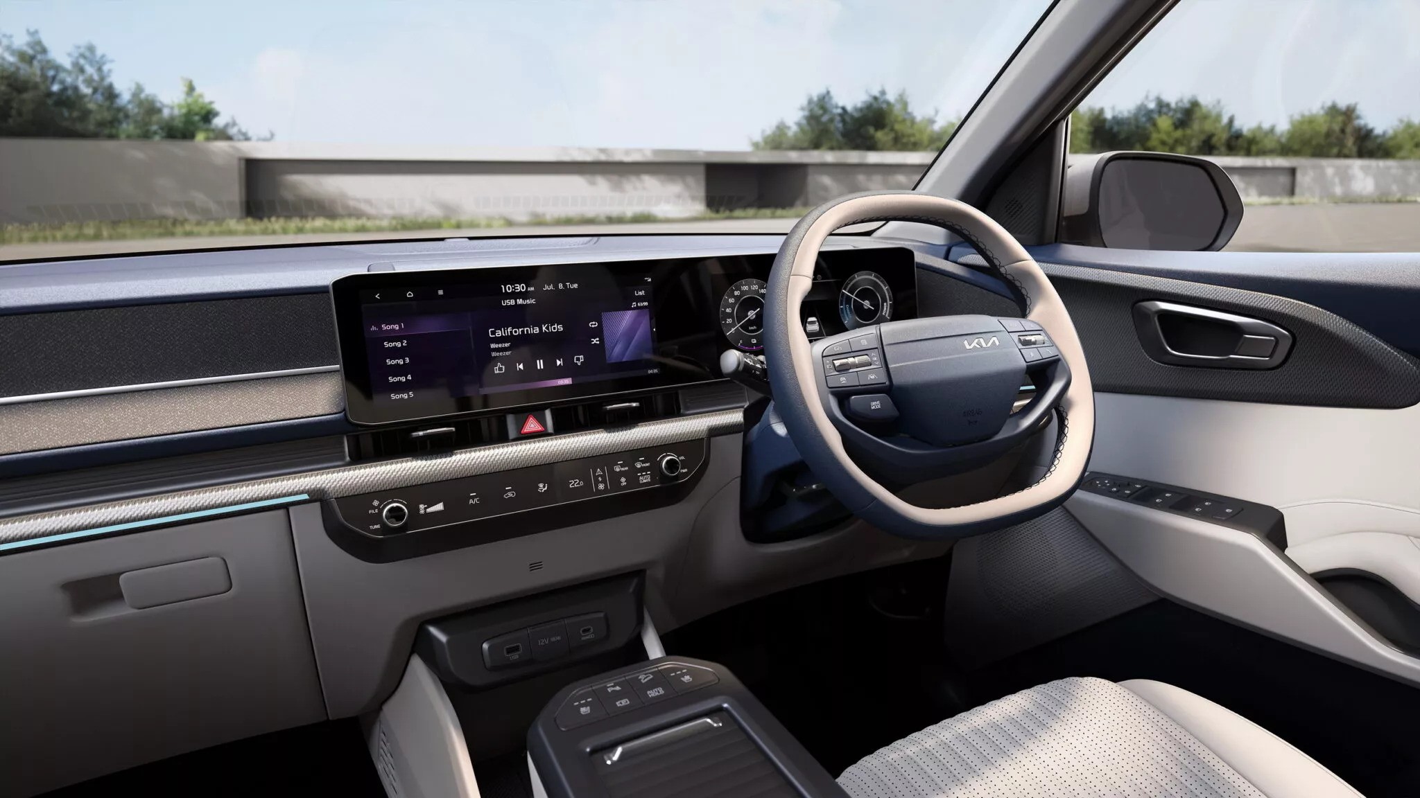 Vista lateral del Kia Carens Clavis EV Vista lateral del Kia Carens Clavis EV