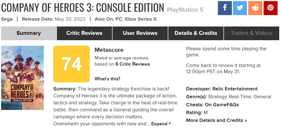 Los críticos no están contentos con la versión para consola de Company of Heroes 3 y se quejan de los incómodos controles del gamepad-2 Los críticos no están contentos con la versión para consola de Company of Heroes 3 y se quejan de los incómodos controles del gamepad-2