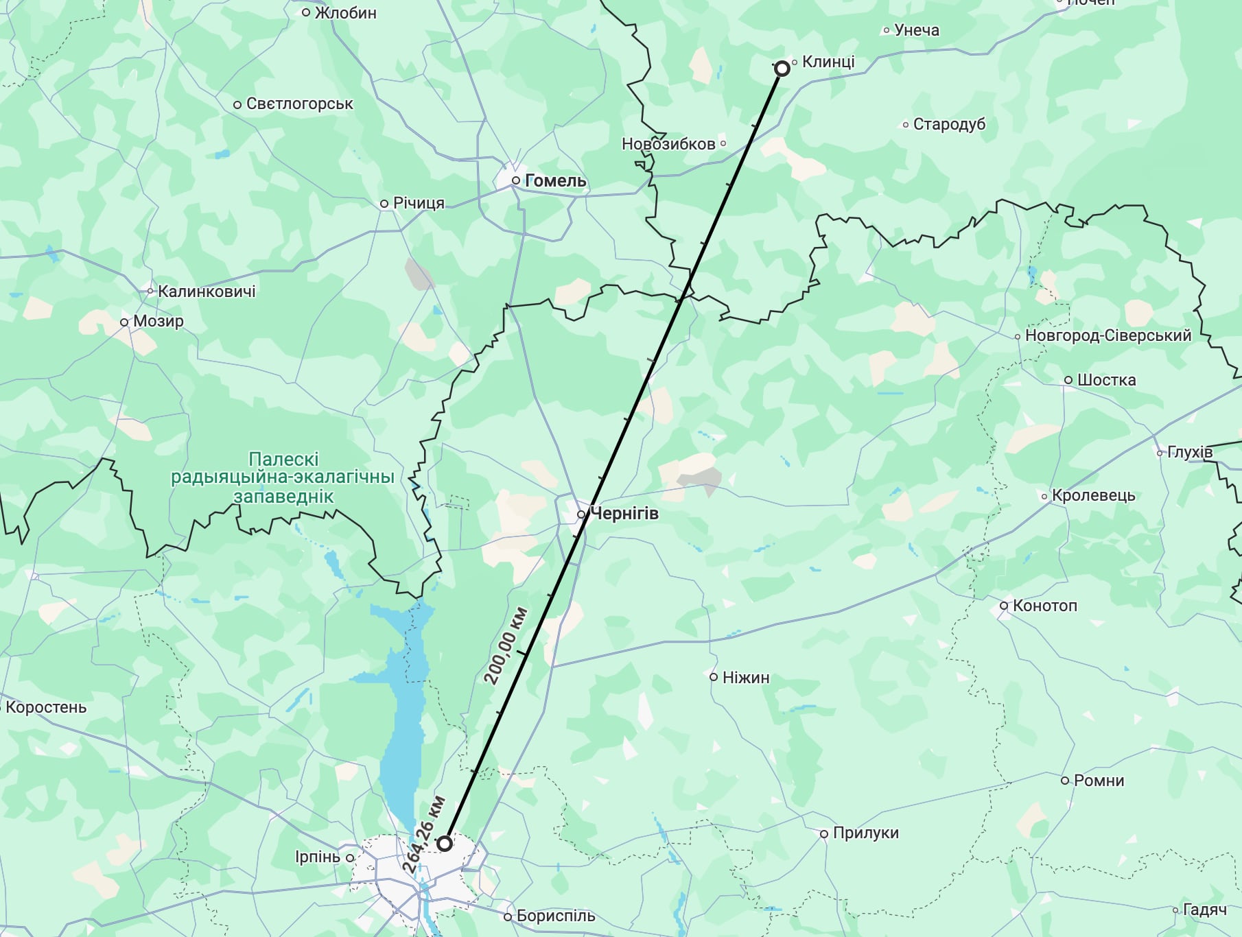 Mapa de la distancia de Klintsy a Kyiv Mapa de la distancia de Klintsy a Kyiv