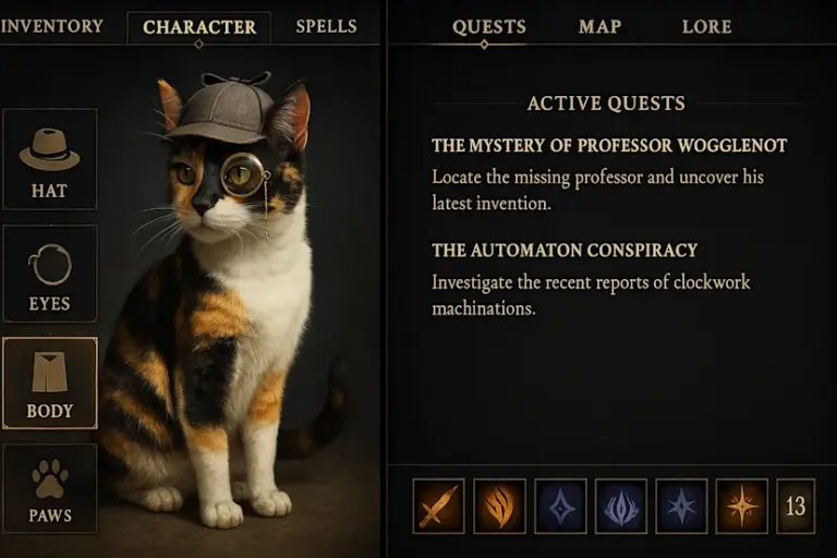 Escena de gato con varios objetos