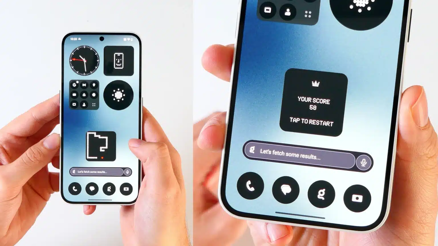 Juego en el nuevo widget Snake de la aplicación Nothing Community Widgets