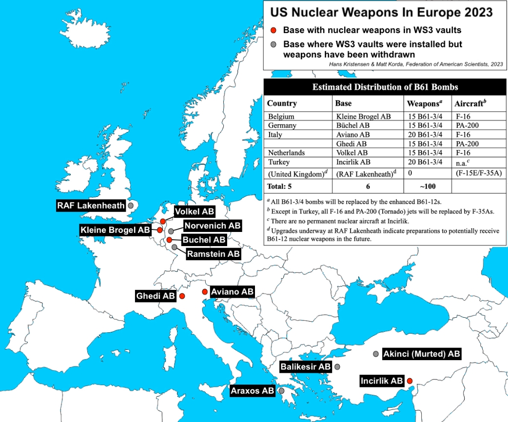 Bases aéreas en Europa con armas nucleares estadounidenses