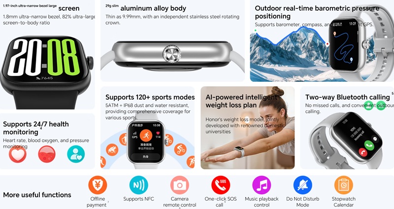 Honor Watch X5 con pantalla AMOLED de 1.97 pulgadas