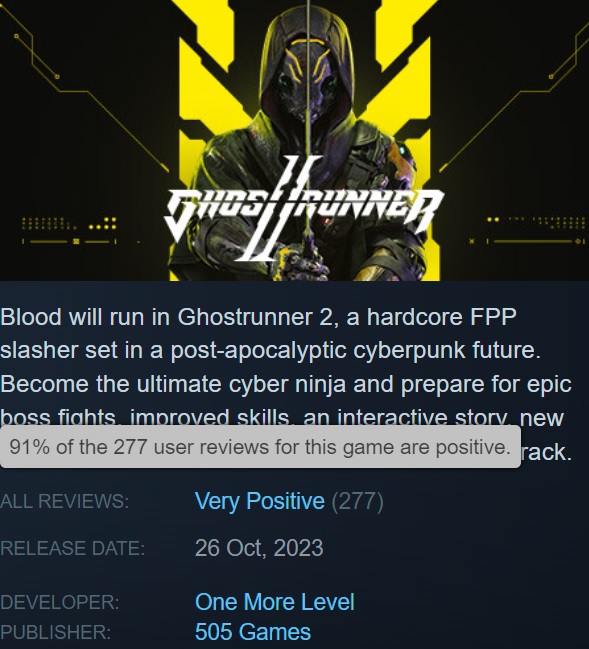 Gran juego, pero no para todos: Los usuarios de Steam están entusiasmados con el juego de acción ciberpunk Ghostrunner 2, con un pico online pequeño-2 Gran juego, pero no para todos: Los usuarios de Steam están entusiasmados con el juego de acción ciberpunk Ghostrunner 2, con un pico online pequeño-2