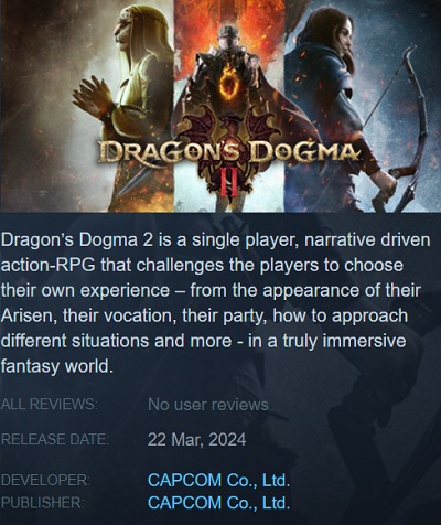 Steam ha revelado prematuramente la fecha de lanzamiento del RPG Dragon's Dogma 2 de Capcom-2 Steam ha revelado prematuramente la fecha de lanzamiento del RPG Dragon's Dogma 2 de Capcom-2