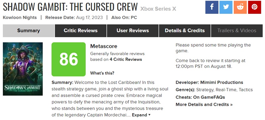 "¡La cima de los juegos tácticos en tiempo real!": los críticos están encantados con Shadow Gambit: The Cursed Crew y lo recomiendan encarecidamente.-2 "¡La cima de los juegos tácticos en tiempo real!": los críticos están encantados con Shadow Gambit: The Cursed Crew y lo recomiendan encarecidamente.-2
